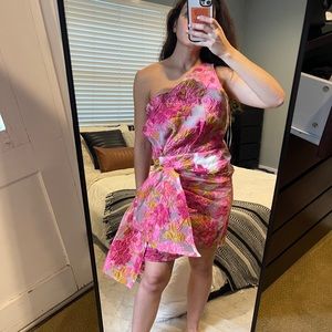 One Shoulder Floral Embroidery Dress